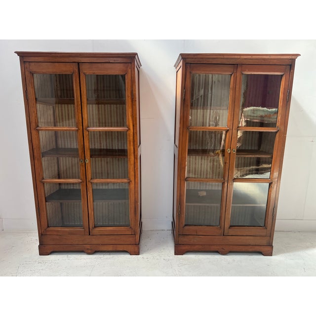 Wood Antique Display Cabinets in Cherry Wood, 1800s, Set of 2 For Sale - Image 7 of 18