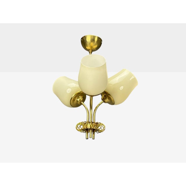 Mid-Century Modern Itsu, Finnish Modern, Pendant Light, Opal Glass, Finland, 1940s For Sale - Image 3 of 12