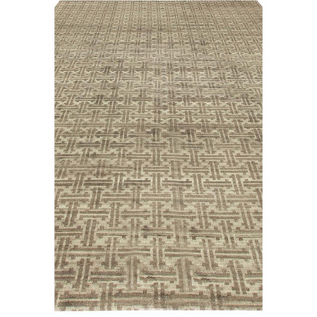 Terra Beige and Brown Hand-Knotted Wool Rug – Modern Geometric Elegance by Doris Leslie Blau Size: 14'0" × 24'0" (426 ×...