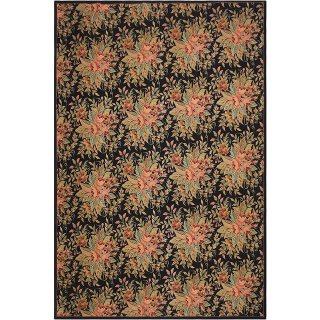 1960s Vintage Floral Black/Pink Needle Point Rug For Sale In New York - Image 6 of 11