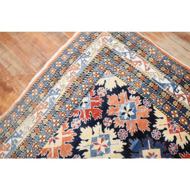 Blue Vintage Zabihi Collection Inspired Turkish Azari Caucasian Snowflake Rug For Sale - Image 8 of 12