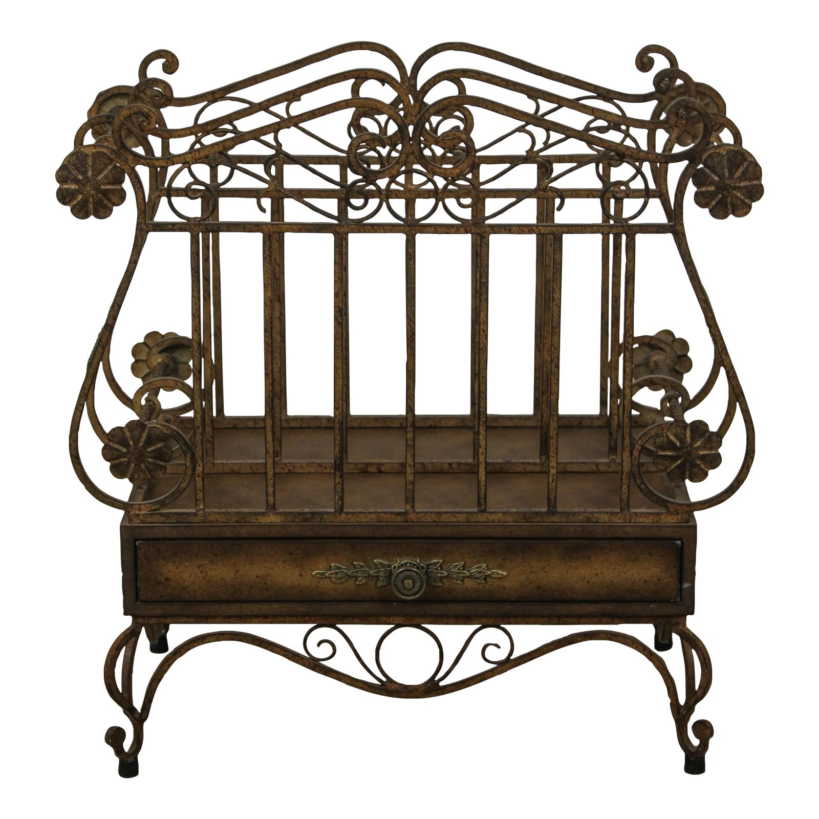 Decorator Iron Magazine Rack W. Drawer | Chairish
