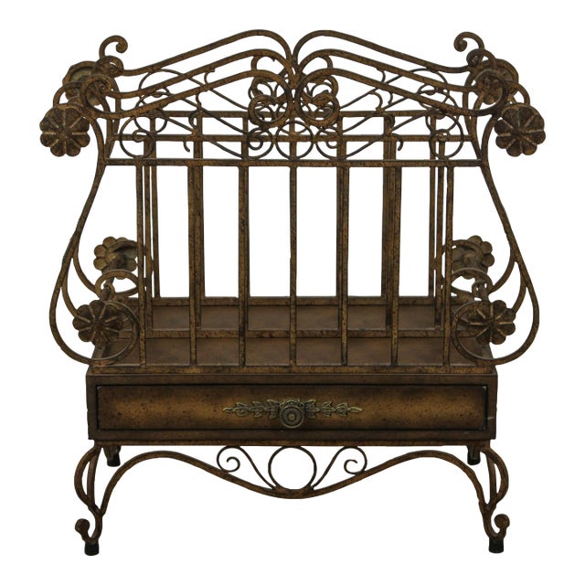 Decorator Iron Magazine Rack W. Drawer For Sale