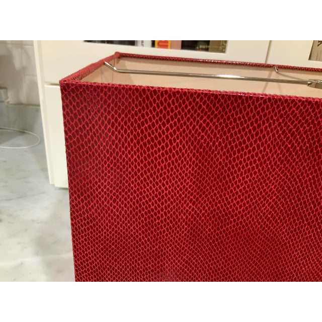 Deep Red Faux Lizard Embossed Vinyl Rectangular Lamp Shade – Bouillotte Style Shade - Ralph Lauren or Traditional Decor, 18” X 10” X 10” For Sale In New Orleans - Image 6 of 9