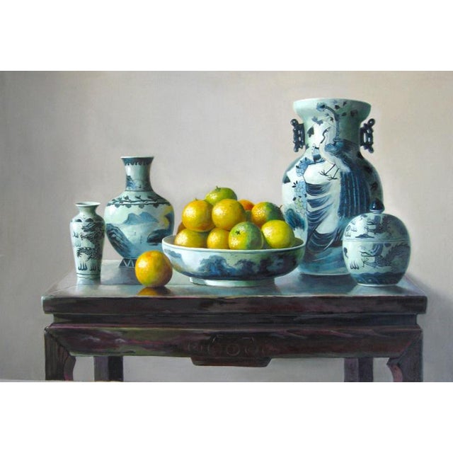 Oranges is an original oil on canvas realized by the chinese painter Zhang Wei Guang (Mirror) in 19998. Excellent...
