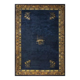 1920s Large Size Blue Solid Open Field Antique Peking Chinese 11' 9"x 17' 3" Rug For Sale