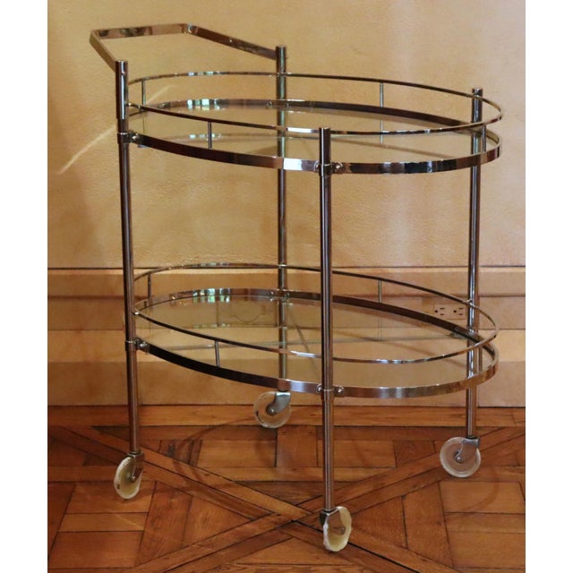 Chrome Bar Cart, Chrome & Glass Two Tier Italy For Sale - Image 8 of 12