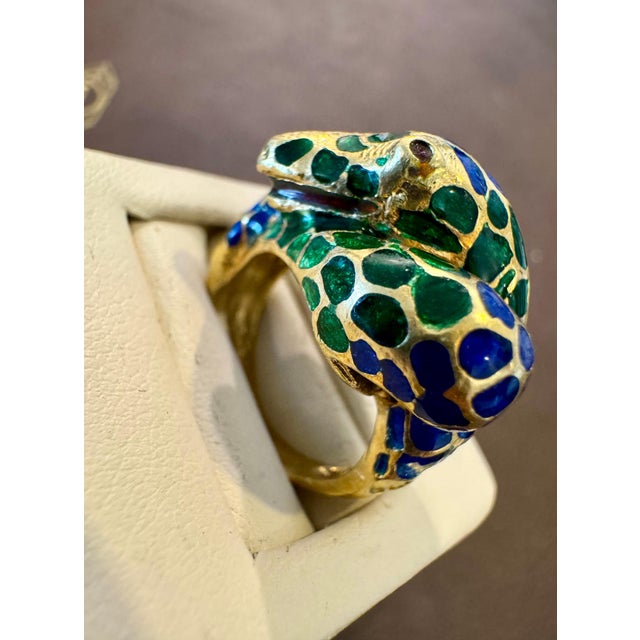 Blue & Green Enamel Snake Animal Cocktail Ring in 18 Karat Yellow Gold Size 5 Beautiful Snake Animal Ring 18 Karat Yellow...