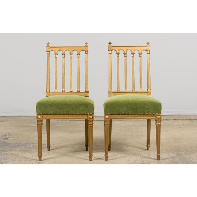 Late 19th Century Antique French Louis XVI Style Giltwood Dining Chairs in Green Mohair, Set of 6 For Sale - Image 5 of 18