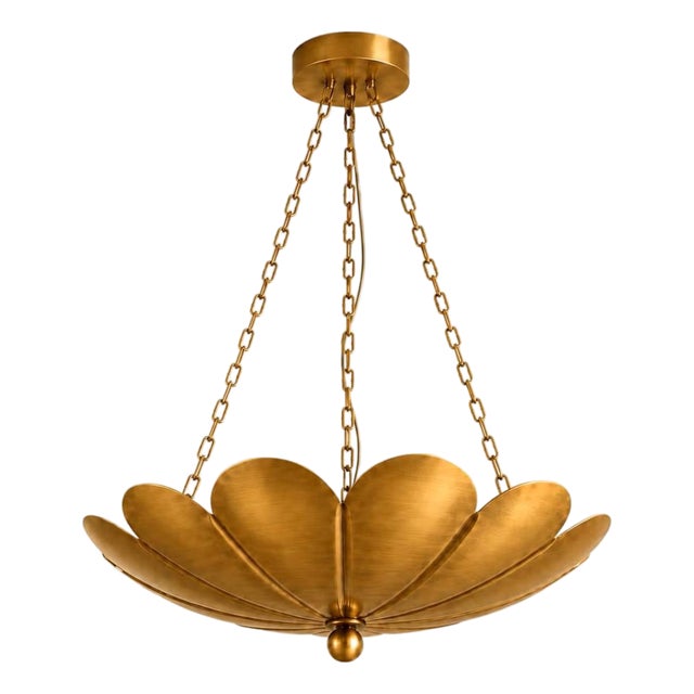 Solid Brass Lotus Pendant Light With Sculptural Layered Petals and Elegant Chain Suspension For Sale