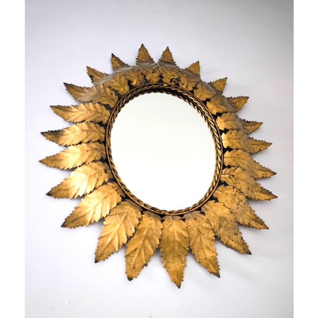Vintage 1960s Spanish Sun Mirror in Gilded Metal For Sale - Image 9 of 11