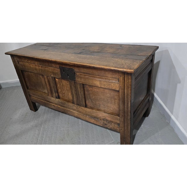 A very nice plank top Georgian oak coffer, three panel front, original height, lovely colour and condition.