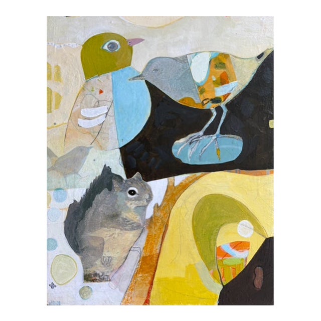 "Camp" a Fun Painting of Birds and Squirrel For Sale