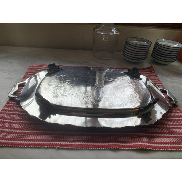 Silver Antique Victorian Meriden Silver-Plate Footed Tray For Sale - Image 8 of 16