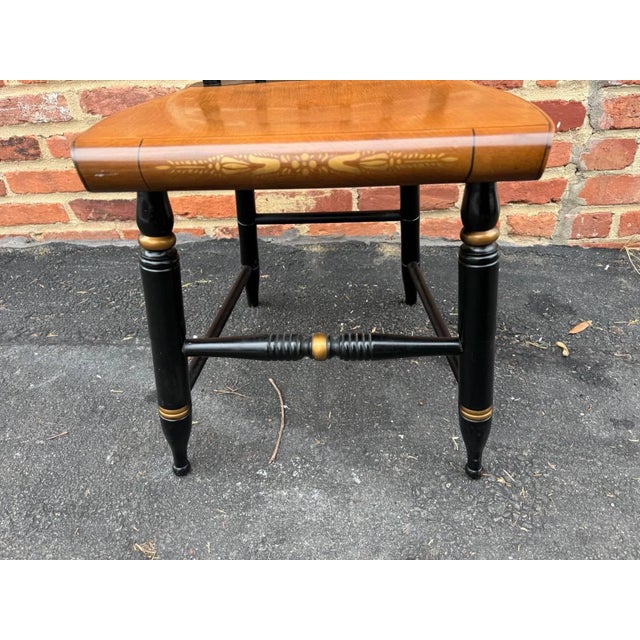 Hitchcock Late 20th Century Black L Hitchcock. Stencil Decorated Ebonized Wood Dining Side Chair For Sale - Image 4 of 16