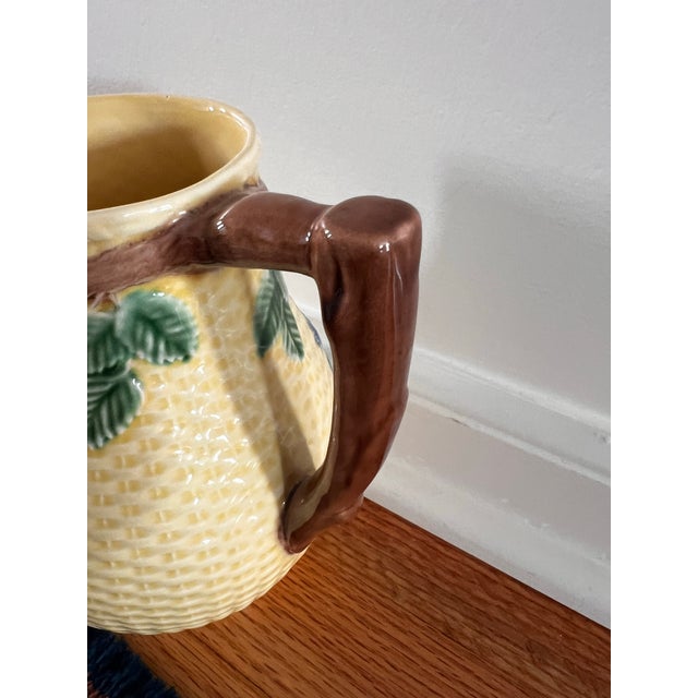 Ceramic Vintage Tiffany & Co. Blackberry Majolica Pitcher & Tray Set - Portugal Basketweave For Sale - Image 7 of 12