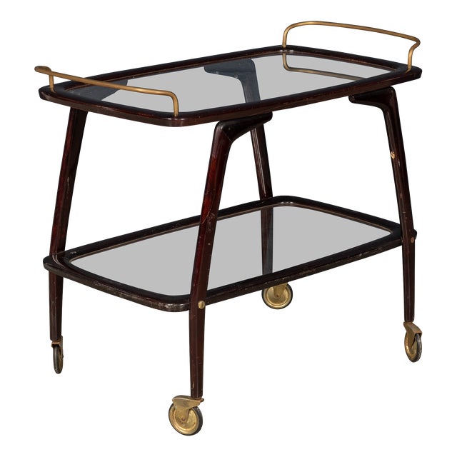 Vintage 20th Century Italian Brass & Wood Drinks Trolley, 1960 For Sale