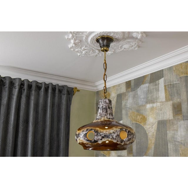 Brown German Mid-Century Modern Fat Lava Ceramic Pendant Light, 1970s For Sale - Image 8 of 18