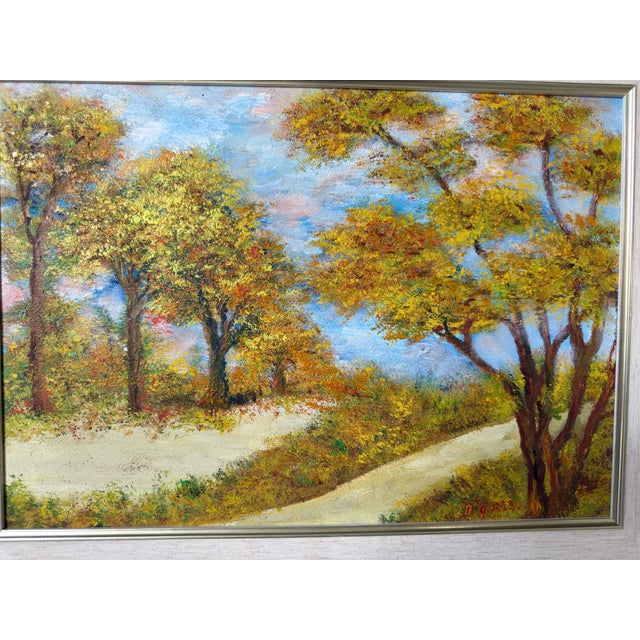 1970s Vintage Impressionist Autumn Landscape Oil on Masonite Board – Framed For Sale - Image 10 of 14