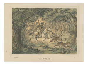 German School, Leopard Hunt in the Jungle Wildlife Adventure Lithograph, 1883, Lithograph