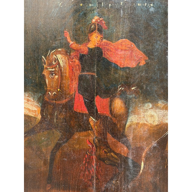 Depicting Saint George on Horseback Slaying the Dragon, 1800s, Oil on Panel For Sale - Image 3 of 7