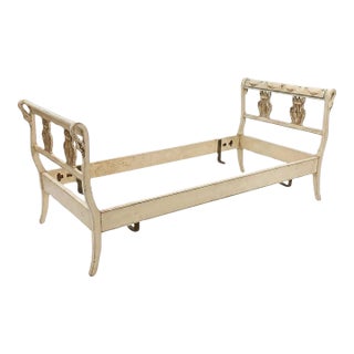 Antique French Painted Twin Bed With Carved Swan Heads & Lyre Motifs For Sale