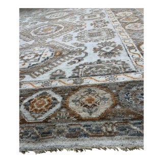 9x12 Sloane Kazak Blue Ivory Transitional Medallion Modern Hand Knotted Wool Rug For Sale