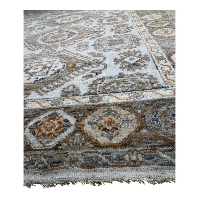 9x12 Sloane Kazak Blue Ivory Transitional Medallion Modern Hand Knotted Wool Rug For Sale