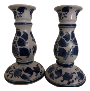 2 Jingdezhen Ceramic Candle Holders Blue and White Porcelain Vintage