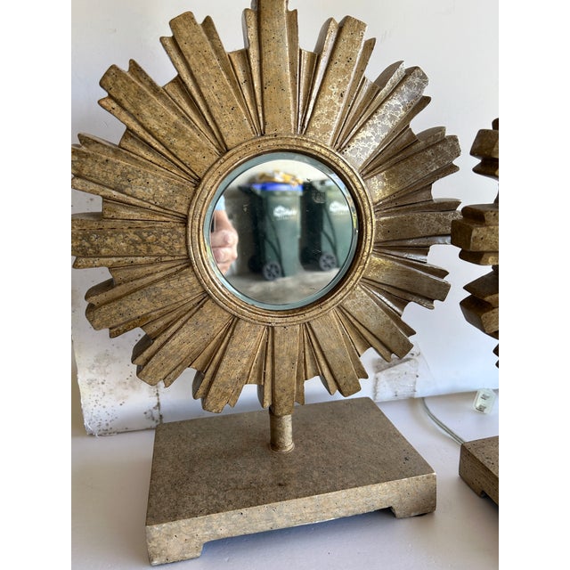 1970s 1970s Attributed to Uttermost Hollywood Regency Starburst Mirror Lamps For Sale - Image 5 of 5