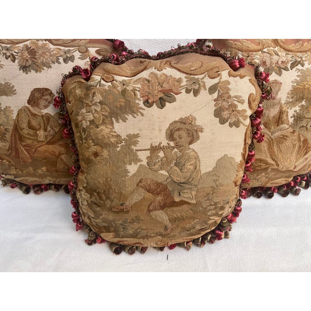 Traditional Three Pillows With 19th Century Tapestry For Sale - Image 3 of 9