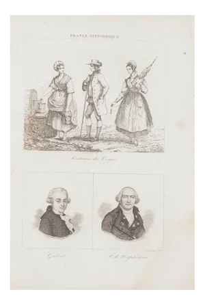 Unknown - Costumes and Portraits - Original Lithograph - 19th Century