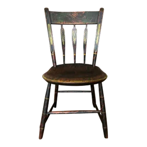19th Century Antique Country Primitive Fancy Paint Windsor Thumb Back Chair