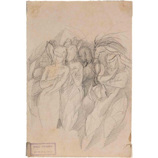 Luigi Galli, Crowd, Pencil Drawing, 19th Century For Sale