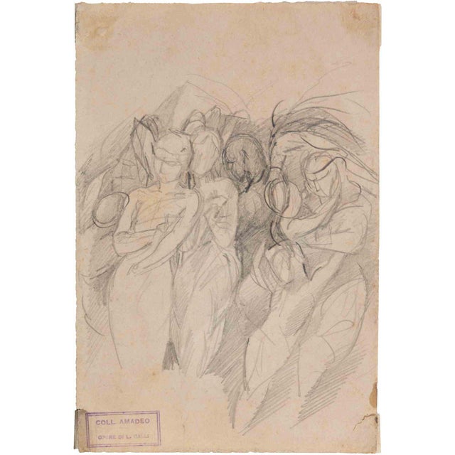 Luigi Galli, Crowd, Pencil Drawing, 19th Century For Sale