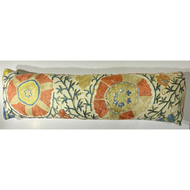 Textile Antique 19th Century Uzbek Suzani Embroidered Pillow - Lumbar Cushion For Sale - Image 7 of 15