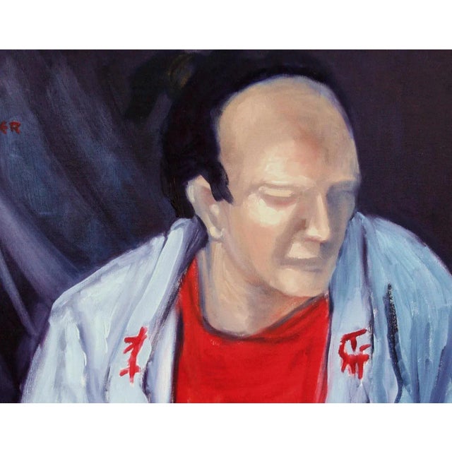 Vintage Mid Century Modern Figurative -- Seated Samurai Original Oil on Canvas by Molly E. Brubaker For Sale - Image 4 of 7