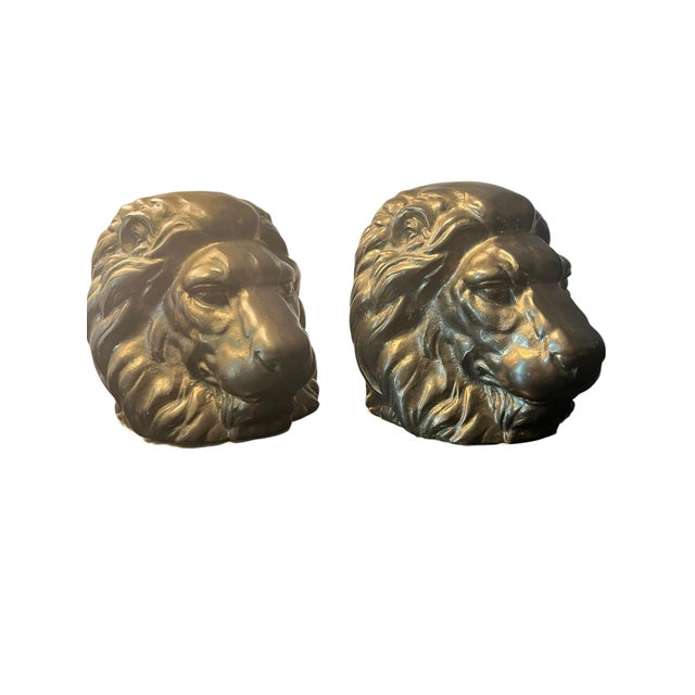 Mid-20th Century Brass Lion Bookends For Sale - Image 4 of 8
