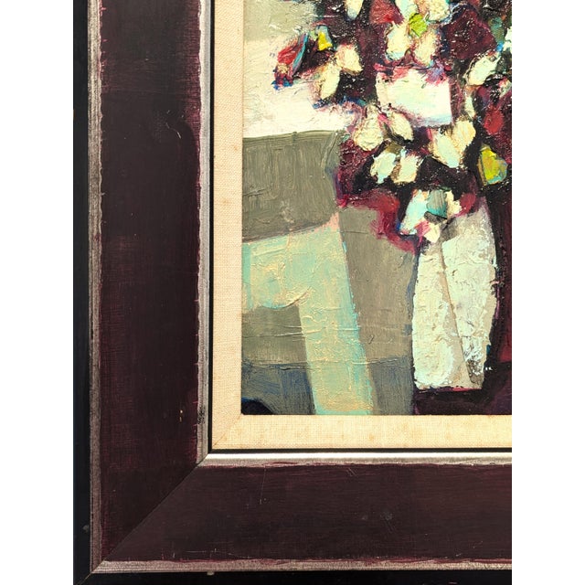 Plastic David Adickes "Cubist Bouquet" Modern Teal and Maroon Abstract Floral Still Life Painting, 2006 For Sale - Image 7 of 10