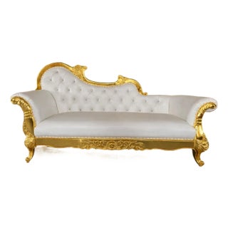 ✨ Luxury French Rococo Gold & Pearl White Tufted Chaise Lounge ✨ For Sale