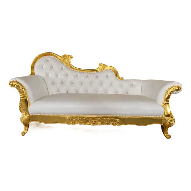 ✨ Luxury French Rococo Gold & Pearl White Tufted Chaise Lounge ✨ For Sale