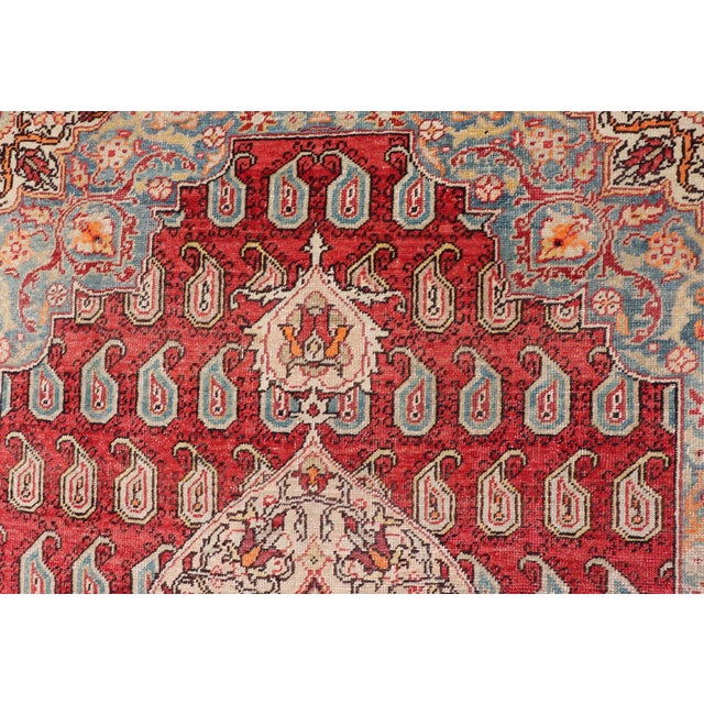 Textile Antique Turkish Rug With Rich Crimson, Sky Blue, and Ivory Accents 5'10 X 8'2 For Sale - Image 7 of 15