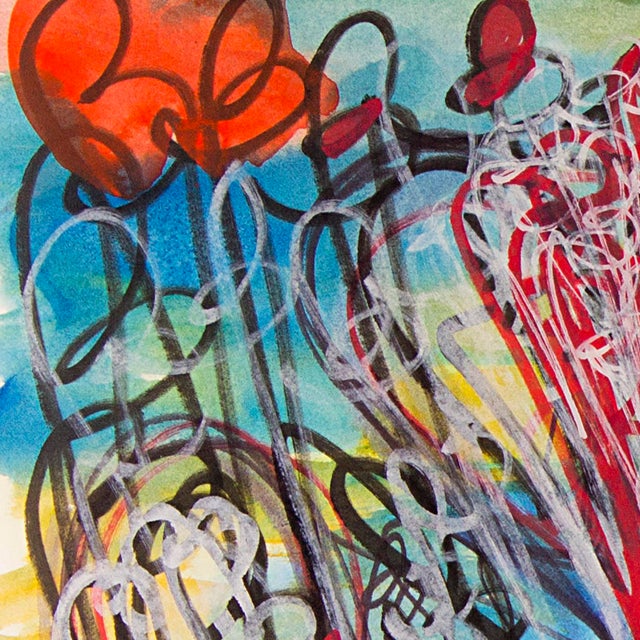 Paper White Flower – Abstract Circular Composition With Dynamic Linework in Oil Markers and Acrylics on Paper – 18 X 24 In For Sale - Image 7 of 9