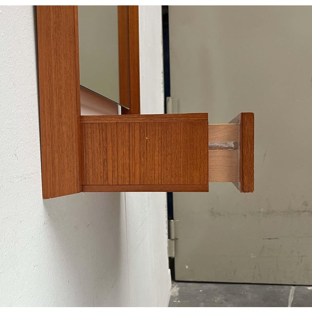 Mid-Century Modern Teak Wall Mirror with Drawer, 1960s For Sale - Image 9 of 18