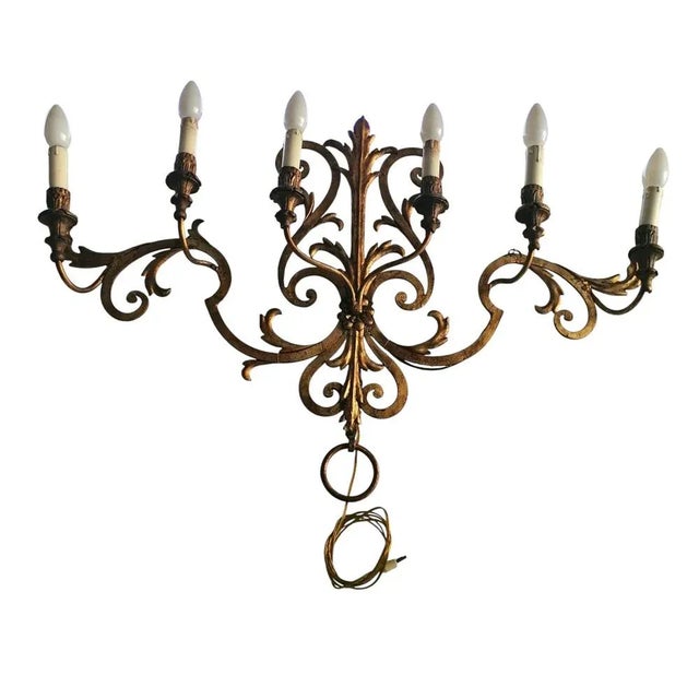 Large Antique Wall Light in Wrought Iron, 1890s For Sale - Image 4 of 7