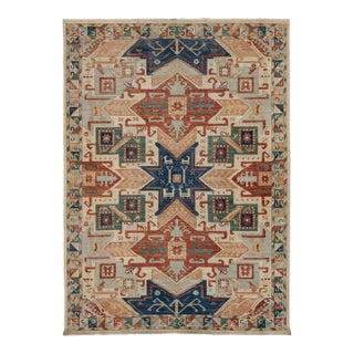 Modern Kazak Style Hand-Knotted Wool Rug – Geometric Tribal Design in Terracotta For Sale