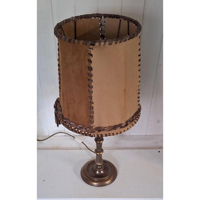 Mid-Century Rustic Table Lamp with Brass Base and Handmade Leather Shade from Schröder & Co., 1960s For Sale - Image 4 of 8