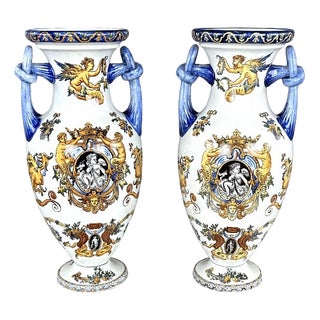 20th Century Renaissance Collection Vases from Gien, Set of 2 For Sale