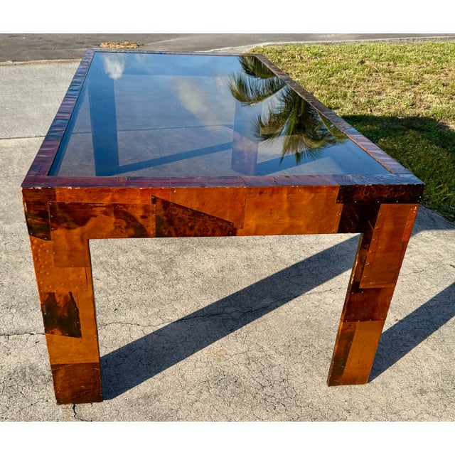 Mid-Century Modern Late 20th Century Vintage Modern Patchwork Brass Copper Dining Table Manner of Paul Evans For Sale - Image 3 of 12