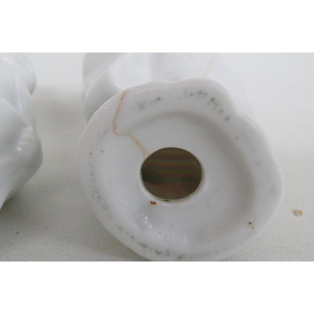 Mid 20th Century White Ceramic Salt and Pepper Shakers 2pc Pair Laughing Buddha Figurines For Sale - Image 9 of 10